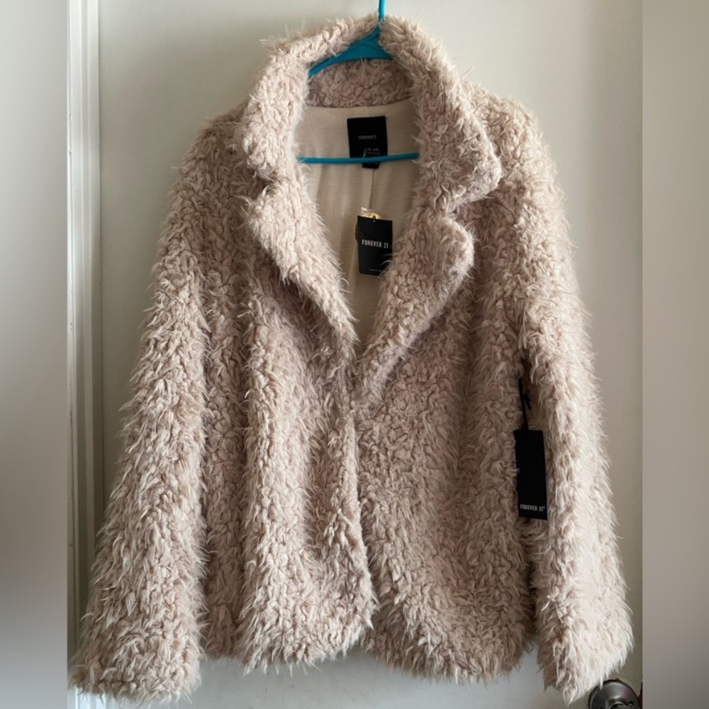 Forever 21 Women's Cream Faux Fur Jacket